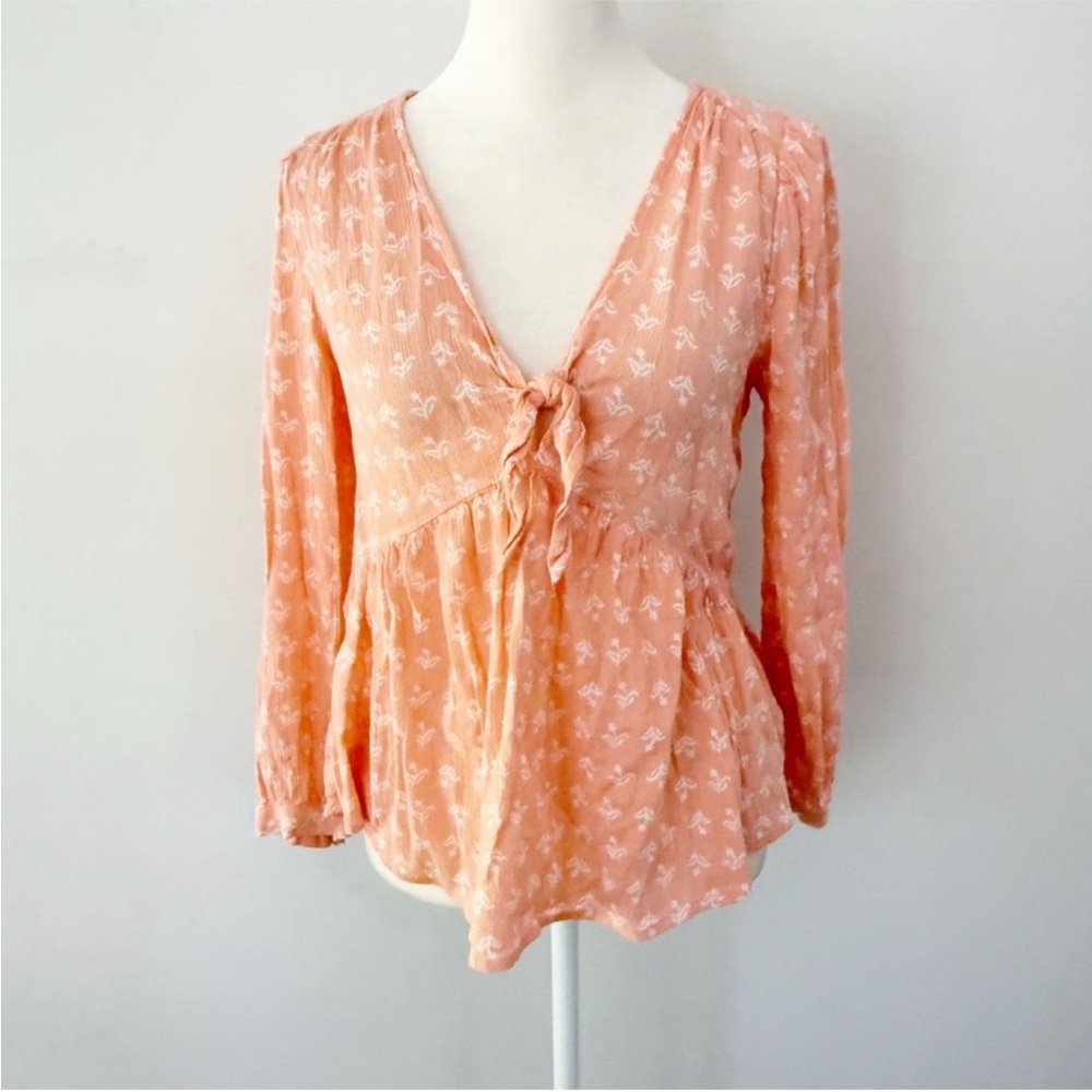 Lucky Brand Women Malia Babydoll Peplum Long Sleeve Top Small Boho Y2K Casual